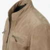Mens Beige Cafe Racer Leather Jacket