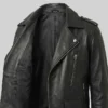 Mens Belted Black Lambskin Asymmetrical Biker Jacket