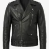 Mens Black Asymmetrical Belted Biker Jacket