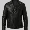 Mens Black Asymmetrical Belted Biker Leather Jacket