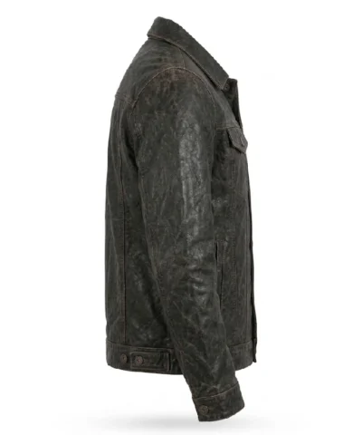 Mens Black Distressed Real Leather Jacket