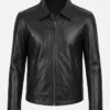 Mens Black Harrington Leather Jacket Front View