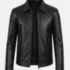 Mens Black Harrington Zip Closure Leather Jacket