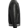 Mens Black Leather Shirt Collar Varsity Jacket