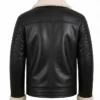 Mens Black Leather White Shearling Collar Jacket Back View