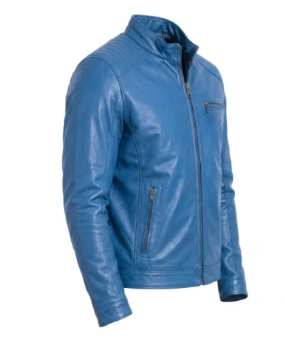 Mens Blue Stand Quilted Jacket