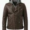 Mens Bramlock Biker Leather Jacket with Detachable Hoodie
