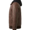 Mens Brown Bomber Jacket with Removable Hood