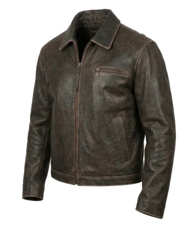 Mens Brown Distressed Leather Jacket For Sale