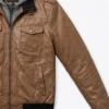 Mens Brown Leather Jacket with Hood