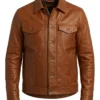 Mens Brown Leather Trucker Jacket For Sale 