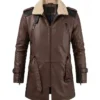 Mens Brown Real Cowhide Shearling Aviator Leather Jacket