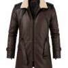 Mens Brown Real Cowhide Shearling Aviator Leather Jacket Front View