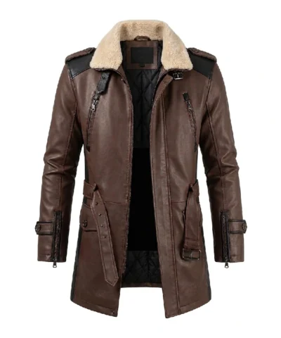 Mens Brown Shearling Leather Aviator Jacket By Real Cowhide