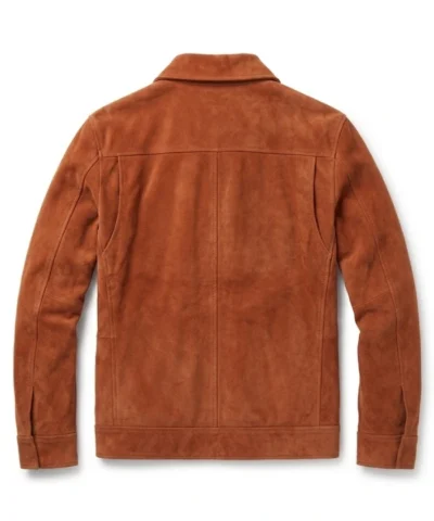 Mens Brown Suede Flap Pockets Trucker Jacket with Shirt Collar