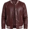 Mens Burgund Varsity Leather Jacket For Sale