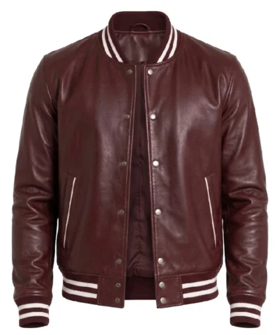 Mens Burgund Varsity Leather Jacket For Sale