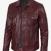 Mens Burgundy Leather Trucker Jacket