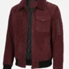 Mens Burgundy Suede Leather Flight Jacket
