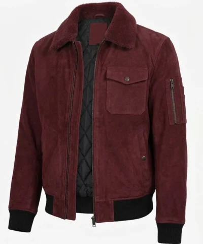 Mens Burgundy Suede Leather Flight Jacket
