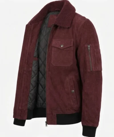 Men’s Burgundy Suede Leather Flight Shearling Jacket