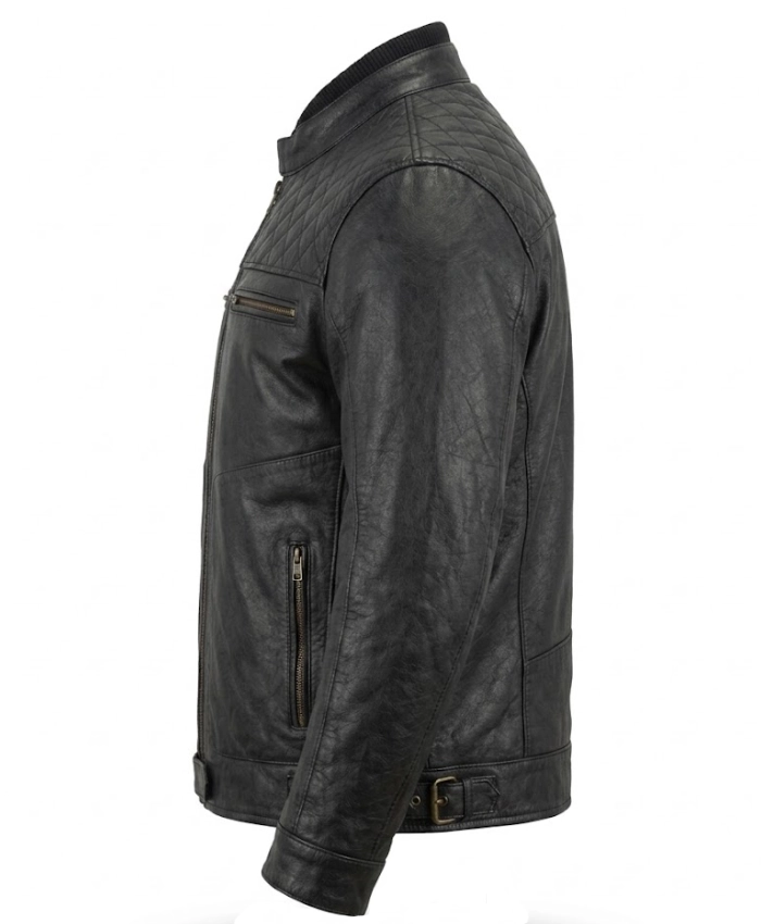 Mens Cafe Racer Black Biker Jacket