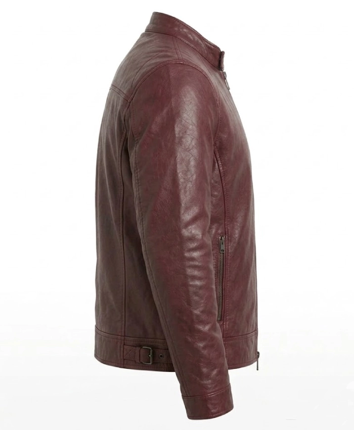 Mens Cafe Racer Genuine Burgundy Jacket
