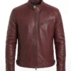 Mens Cafe Racer Genuine Leather Burgundy Jacket