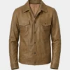Mens Camel Wax Leather Trucker Jacket