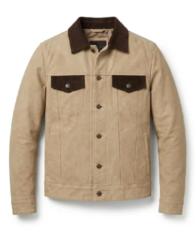 Mens Classic Real Suede Camel Trucker Style Jacket