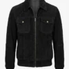 Mens Classic Shirt Collar Black Suede Leather Jacket