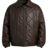 Mens Dark Brown Oversized Quilted Leather Jacket