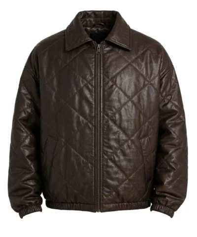 Mens Dark Brown Oversized Quilted Leather Jacket