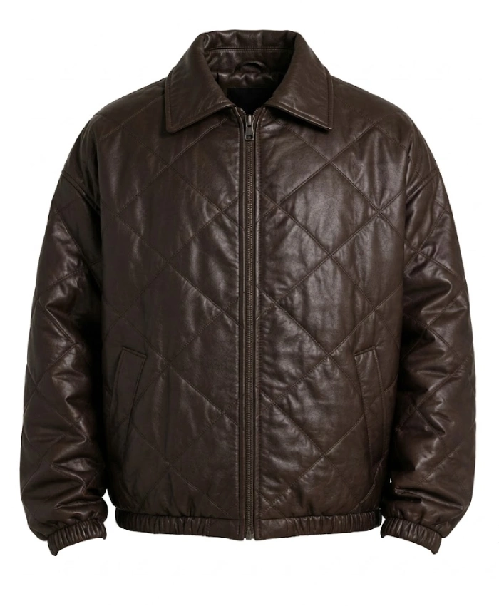 Mens Dark Brown Oversized Quilted Leather Jacket