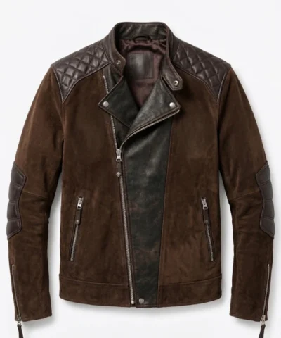 Mens Dark Brown Suede Leather Jacket Cafe Racer Style
