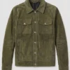Mens Dark Green Suede Leather Jacket For Sale
