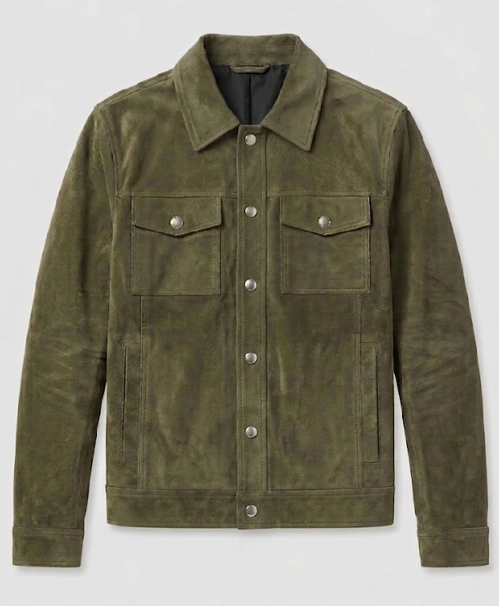 Mens Dark Green Suede Leather Jacket For Sale