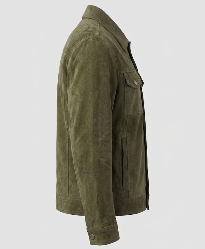 Mens Dark Green Suede Leather Jacket