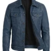 Mens Denim Style Trucker Blue Washed Leather Jacket