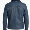 Mens Denim Style Trucker Washed Leather Jacket