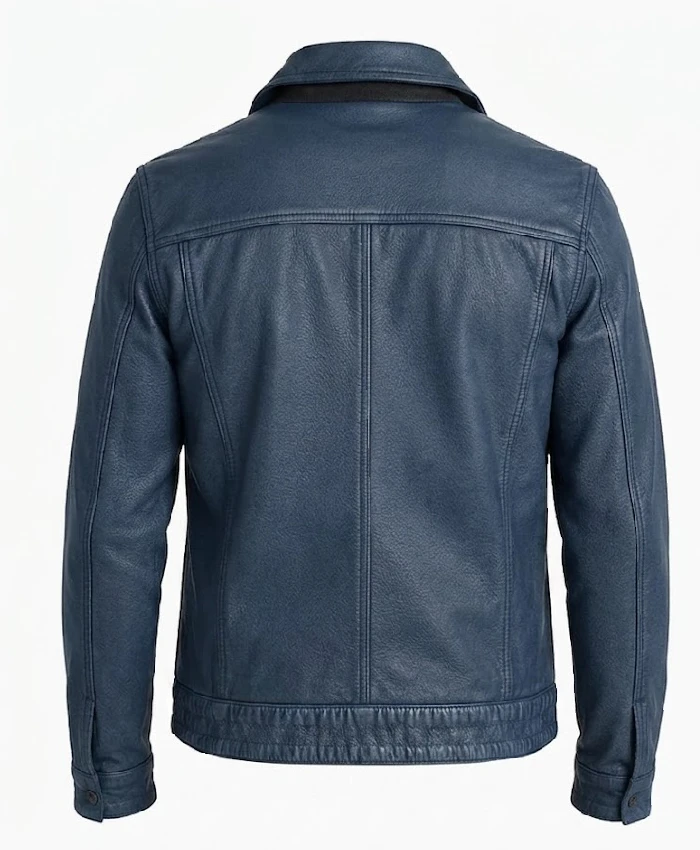 Mens Denim Style Trucker Washed Leather Jacket