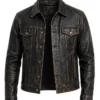Mens Distressed Black Washed Leather Jacket