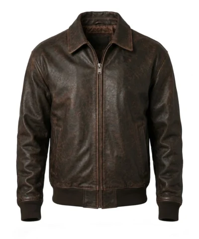 Mens Distressed Bomber Brown Leather Jacket