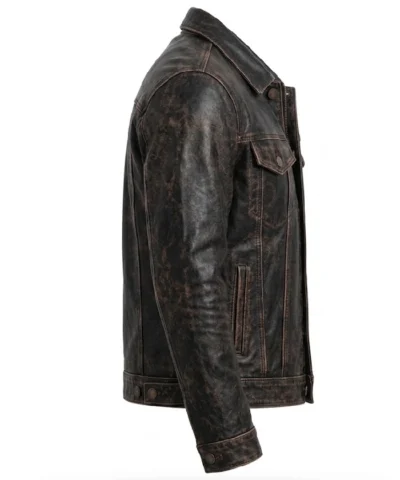 Mens Distressed Washed Leather Jacket