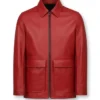 Mens Flap Pockets Red Leather Jacket