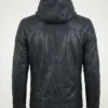 Mens Genuine Hood Leather Jacket