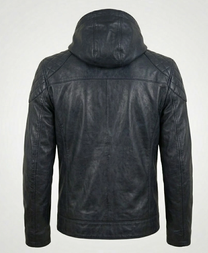 Mens Genuine Hood Leather Jacket