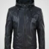 Mens Genuine Leather Hood Jacket