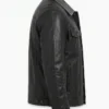 Mens Grey Collar Black Waxed Leather Jacket