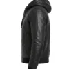Mens Hooded Black Leather Jacket